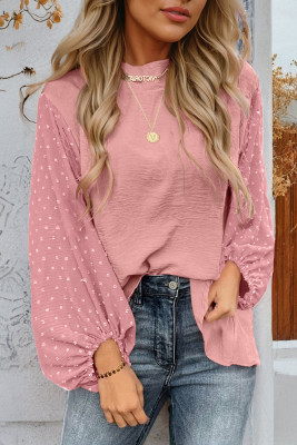 Gossamer Pink Swiss Dot Balloon Sleeve Loose Blouse