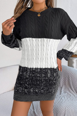Colorblock Cable Sweater Dress 
