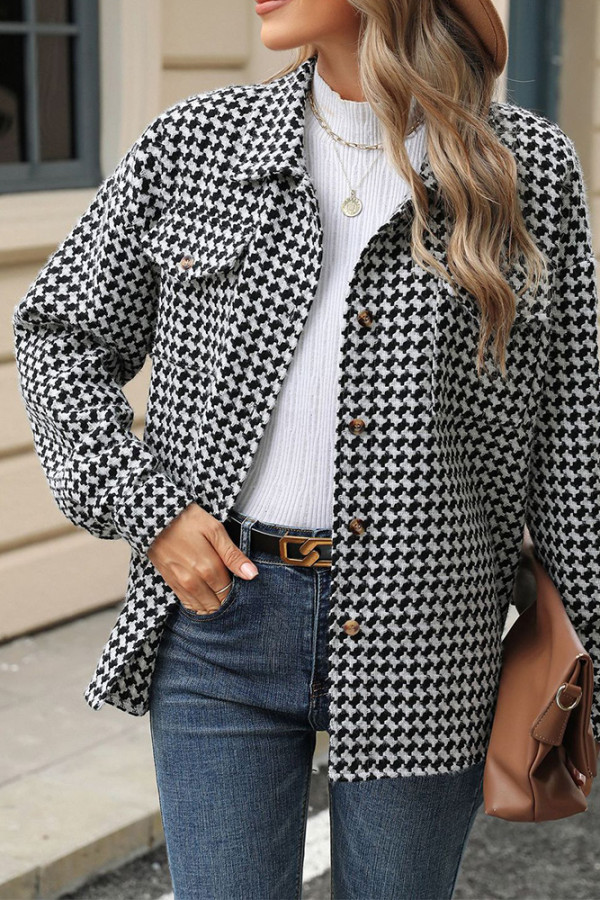 Houndstooth Pockets Woolen Coat 