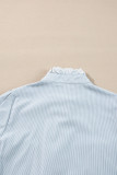 Sky Blue Stripe Frilled Trim Button Up Long Sleeve Shirt