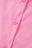 Bright Pink Balloon Sleeve Button Up Mini Shirt Dress
