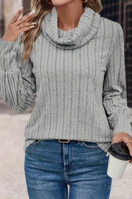 Funnel Neck Knitting Long Sleeves Top 