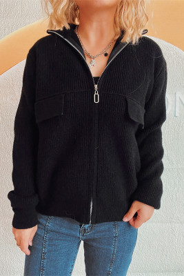Zipper Design Knitting Cardigan 