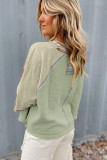 Meadow Mist Green Waffle Knit Wide Bracelet Sleeve Patchwork Raglan Top