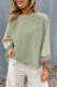 Meadow Mist Green Waffle Knit Wide Bracelet Sleeve Patchwork Raglan Top