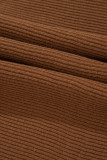 Camel Ribbed Knit Drop Sleeve V Neck Loose Fit Sweater