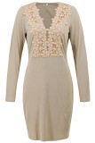 Lace Flower Ribbed Knitting Dress 