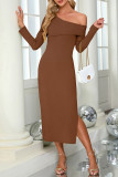 One SHoulder Ribbed Knitting Dress 