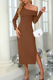 One SHoulder Ribbed Knitting Dress 