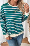 Green Stripes Splicing Colorblock Sweatshirt 