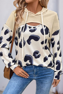 Hooded Leopard Drawstring Sweatshirt 