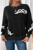 Heart Embroidery Black Sweater 
