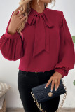Red Lantern Sleeves Bowknot Blouse 