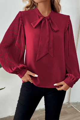 Red Lantern Sleeves Bowknot Blouse 