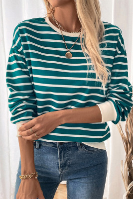Green Stripes Splicing Colorblock Sweatshirt 