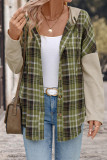Green Plaid Colorblock Hooded Shirt 