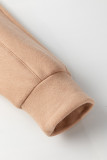 Light French Beige Drawstring Turtleneck Dolman Sleeve Sweatshirt