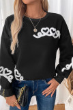 Heart Embroidery Black Sweater 