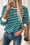 Green Stripes Splicing Colorblock Sweatshirt 