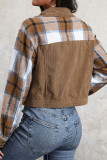 Khaki Plaid Colorblock Corduroy Jacket 