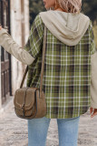 Green Plaid Colorblock Hooded Shirt 