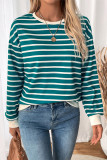 Green Stripes Splicing Colorblock Sweatshirt 