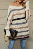 Colorblock Stripe Eyelet Knitting Sweater 