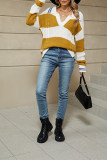 Colorblock V Neck Knitting Sweater 