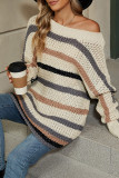 Colorblock Stripe Eyelet Knitting Sweater 