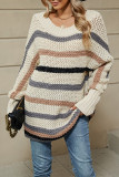 Colorblock Stripe Eyelet Knitting Sweater 