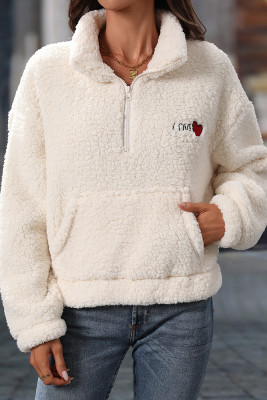 Fleece Half Zipper Kangaroo Pockets Sweatshirt 