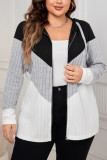 Plus Size Colorblock Zipper Hooded Cardigan 