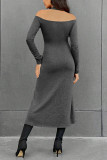 Grey Cold Shoulder Midi Dress 