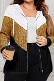 Plus Size Colorblock Zipper Hooded Cardigan 