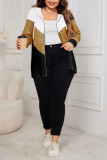 Plus Size Colorblock Zipper Hooded Cardigan 