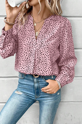 Leopard V Neck Long Sleeves Blouse