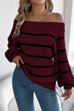 Off Shoulder Stripes Knitting Sweater 