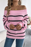 Off Shoulder Stripes Knitting Sweater 