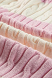 Pink Stripe Cable Knit Collared Henley Sweater