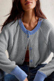 Colorblock Crew Neck Front Open Cardigan 