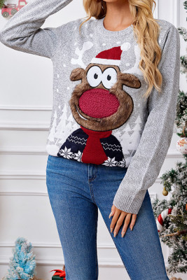 Grey Reindeer Knitting Sweater 