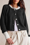 Colorblock Crew Neck Front Open Cardigan 