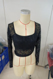 Black Lace U Neck Slim Top 