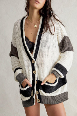 Colorblock Buttoned Knitting Cardigan 