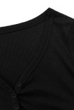 Black V Neck Long Sleeves Ribbed Knitting Top 