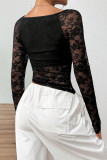 Black Lace U Neck Slim Top 