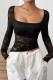 Black Lace U Neck Slim Top 