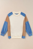Sky Blue Ribbed Detail Color Block Sleeve Baggy Sweatshirt