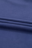 Navy Blue Plain Drop Shoulder Crewneck Pullover Sweatshirt