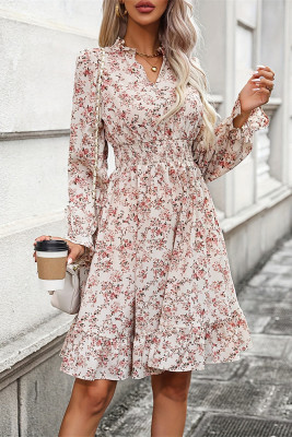 V Neck Floral Ruffle Dress 